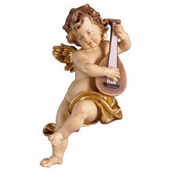 Picture of Putto Cherub Angel with lute cm 10 (3,9 inch) Val Gardena wooden Sculpture painted with oil colours