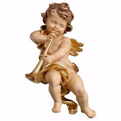 Picture of Putto Cherub Angel with trombone cm 10 (3,9 inch) Val Gardena wooden Sculpture painted with oil colours