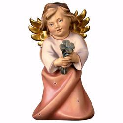 Picture of Guardian Angel with cloverleaf cm 9 (3,5 inch) Val Gardena wooden Sculpture painted with oil colours