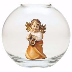 Picture of Guardian Angel with lantern in a Glass Ball Diam. cm 13 (5,1 inch) Val Gardena wooden Sculpture painted with oil colours
