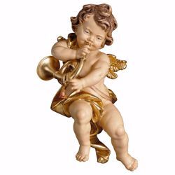 Picture of Putto Cherub Angel with horn cm 15 (5,9 inch) Val Gardena wooden Sculpture painted with oil colours