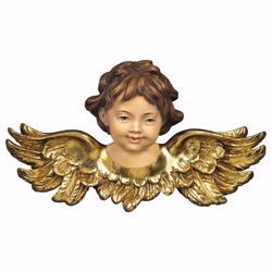 Imagen de Cabeza de ángel que mira hacia adelante cm 15 (5,9 inch) Escultura en madera Val Gardena pintada al óleo