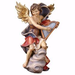 Picture of Angel on cloud with harp cm 35 (13,8 inch) Val Gardena wooden Sculpture painted with oil colours