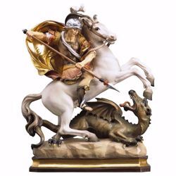 Imagen de Estatua San Jorge a caballo con dragón cm 23 (9,1 inch) pintada al óleo en madera Val Gardena