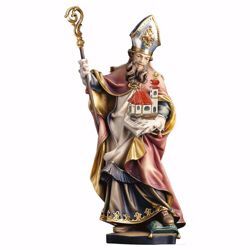 Immagine di Statua Santo Volfango di Ratisbona con chiesa cm 25 (9,8 inch) dipinta ad olio in legno Val Gardena