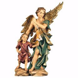 Immagine di Statua San Raffaele Arcangelo con Tobia cm 50 (19,7 inch) dipinta ad olio in legno Val Gardena