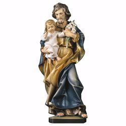 Imagen de Estatua San José con Niño y lirio cm 60 (23,6 inch) pintada al óleo en madera Val Gardena