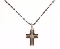 Immagine di Collana Argento 925 Croce bicolore con zircone e catena cm 50 a sfere diamantate Unisex Donna Uomo