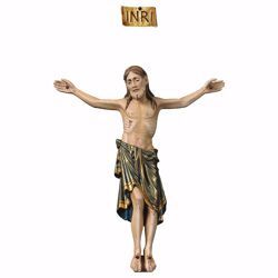 Picture of Corpus of Christ Romanesque Blue body for Crucifix cm 32x26 (12,6x10,2 inch) wooden Statue antiqued with gold Val Gardena