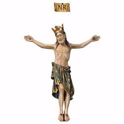Picture of Corpus of Christ Romanesque Blue with crown body for Crucifix cm 62x50 (24,4x19,7 inch) wooden Statue antiqued with gold Val Gardena