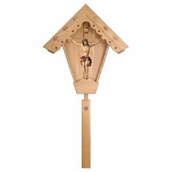 Picture of Outdoor Nazarene Field Crucifix Red Wayside Shrine Cross cm 125x61 (49,2x24,0 inch) wooden Statue painted with oil colours Val Gardena