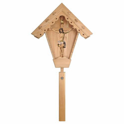 Picture of Outdoor Nazarene Field Crucifix White Wayside Shrine Cross cm 221x108 (87,0x42,5 inch) wooden Statue painted with oil colours Val Gardena