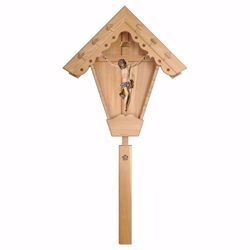 Picture of Outdoor Field baroque Crucifix Blue Wayside Shrine Cross cm 221x108 (87,0x42,5 inch) wooden Statue painted with oil colours Val Gardena
