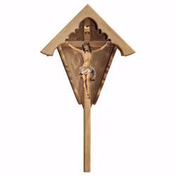 Picture of Outdoor Nazarene Field Crucifix White Wayside Shrine Cross cm 47x25 (18,5x9,8 inch) wooden Statue painted with oil colours Val Gardena