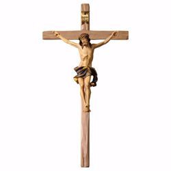 Picture of Nazarene Crucifix Blue on straight Cross cm 14x7 (5,5x2,8 inch) wooden Wall Sculpture painted with oil colours Val Gardena