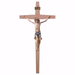 Immagine di Crocifisso Moderno su Croce dritta cm 67x35 (26,4x13,8 inch) Scultura da parete dipinta ad olio in legno Val Gardena