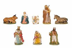 Imagen de Set Natividad Sagrada Familia 8 piezas cm 18 (7,1 inch) Belén Euromarchi Estilo Lecce en plástico PVC efecto madera para exteriores