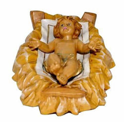 Immagine di Gesù Bambino in Culla cm 30 (12 inch) Lux Presepe Euromarchi in plastica PVC per esterno tinto legno Stile Tradizionale