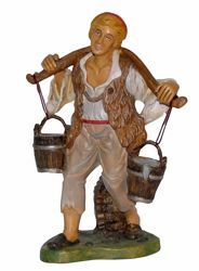 Picture of Shepherd with Buckets cm 30 (12 inch) Euromarchi Nativity Scene Neapolitan style in wood stained plastic PVC for outdoor use