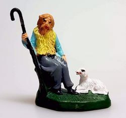 Picture of Shepherd sitting with stick cm 4 (1,6 inch) Pellegrini Nativity Scene small size Statue Bright Colors plastic PVC traditional Arabic indoor outdoor use 