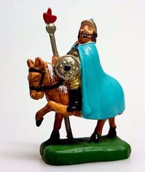 Imagen de Soldado a caballo - Estatua pequeña pintada a mano en estilo árabe tradicional, en plástico PVC en colores brillantes, para interior exterior.