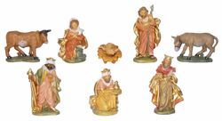 Imagen de Set Natividad Sagrada Familia 8 piezas cm 13 (5,1 inch) Belén Euromarchi Estilo Florencia en plástico PVC efecto madera para exteriores