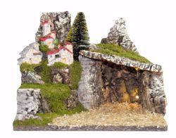 Immagine di Paesaggio con luci cm 10 (3,9 inch) Villaggio Presepe Euromarchi in Legno Sughero Muschio fatto a mano 