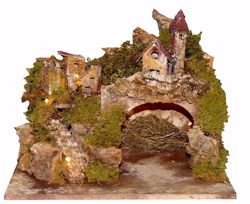 Picture of Landscape with Lights cm 10 (3,9 inch) handmade Euromarchi Nativity Village in Wood Cork Moss 