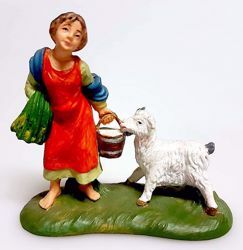 Picture of Woman with goat cm 8 (3,1 inch) Pellegrini Nativity Scene small size Statue Bright Colors plastic PVC traditional Arabic indoor outdoor use 