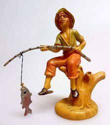 Immagine di Pescatore cm 10 (3,9 inch) Presepe Pellegrini Tinto Legno Statua in plastica PVC Arabo tradizionale piccolo per interno esterno 