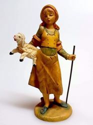 Immagine di Donna con Bastone cm 11 (4,3 inch) Presepe Pellegrini Tinto Legno Statua in plastica PVC Arabo tradizionale piccolo per interno esterno 