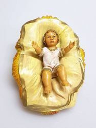 Immagine di Gesù Bambino in Culla cm 20 (7,9 inch) Presepe Pellegrini Tinto Legno Statua in plastica PVC Arabo tradizionale piccolo per interno esterno 