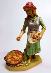 Immagine di Donna con Frutta cm 20 (7,9 inch) Presepe Pellegrini Tinto Legno Statua in plastica PVC Arabo tradizionale piccolo per interno esterno 
