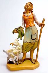 Immagine di Donna con Capra cm 16 (6,3 inch) Presepe Pellegrini Tinto Legno Statua in plastica PVC Arabo tradizionale piccolo per interno esterno 