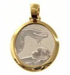 Picture of Baptism Gift of God Sacred Medal Round Pendant gr 2,4 Bicolour yellow white Gold 18k for Baby Girl and Boy