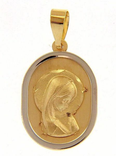 Madonna praying with aureole Sacred Oval Medal Pendant gr 1,2 Bicolour ...