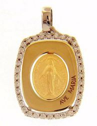 Imagen de Ave María Nuestra Señora Milagrosa Regina sine labe originali concepta o.p.n. Medalla Colgante rectangular gr 2,4 Bicolor Oro blanco amarillo 18kt Zircones para Mujer 