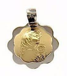 Picture of Madonna and Child by Ferruzzi Sacred Medal Round Pendant gr 1,5 Bicolour yellow white Gold 18k with flower edge for Woman 