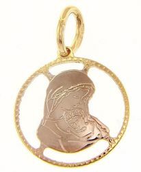 Picture of Perforated Madonna and Child Sacred Medal Round Pendant gr 1 Bicolour yellow white Gold 18k for Woman 