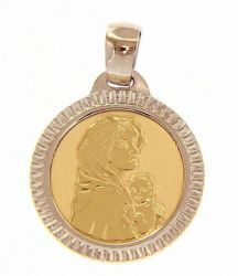 Imagen de Virgen con el Niño de Ferruzzi con borde trabajado Medalla Sagrada Colgante redonda gr 2,5 Bicolor Oro blanco amarillo 18kt para Mujer 