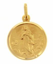 Picture of Immaculate Virgin Mary Coining Sacred Medal Round Pendant gr 3,4 Yellow Gold 18k with smooth edge for Woman 