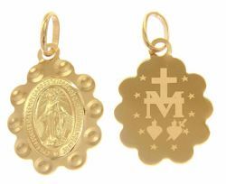 Picture of Miracolous Madonna Our Lady of Graces Ó Maria concebida sem pecado, rogai por nós ... Medal Pendant gr 1,25 Yellow Gold 18k engraved back flower edge