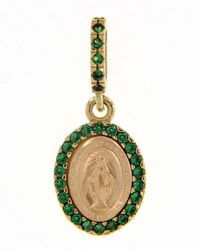 Picture of Miracolous Madonna Our Lady of Graces with crown Coining Sacred Oval Medal Pendant gr 1,5 Yellow Gold 18k green Zircons Mother of Pearl