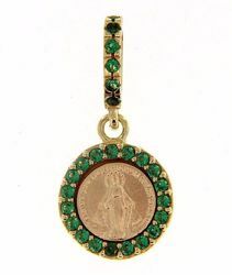 Imagen de Virgen María Nuestra Señora Milagrosa con Corona Medalla Colgante redonda Acuñación gr 1,4 Oro amarillo 18kt Zircones verdes Madreperla para Mujer 