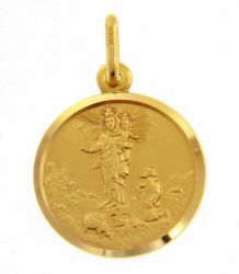 Immagine di Madonna della Guardia con Bambino e Corona Medaglia Sacra Pendente tonda Conio gr 3 Oro giallo 18kt con bordo liscio da Donna 
