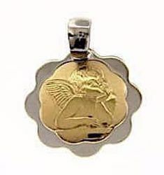 Picture of Angel of Raphael Sacred Medal Round Pendant gr 1,6 Bicolour yellow white Gold 18k with flower edge for Woman, Boy and Girl