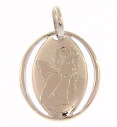 Imagen de Ángel de Rafael perforado Medalla Sagrada Colgante oval gr 0,7 Oro blanco 18kt para Mujer y para Niña y Niño