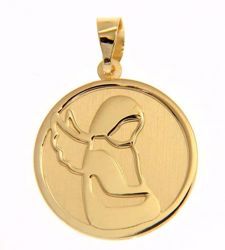 Immagine di Angelo Custode stilizzato Medaglia Sacra Pendente tonda gr 1,5 Oro giallo 18kt Donna Bimba Bimbo