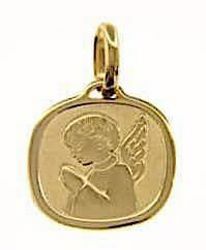 Picture of Guardian Angel praying Sacred Square Medal Pendant in bas-relief gr 1,7 Yellow Gold 18k for Children (Boys and Girls)