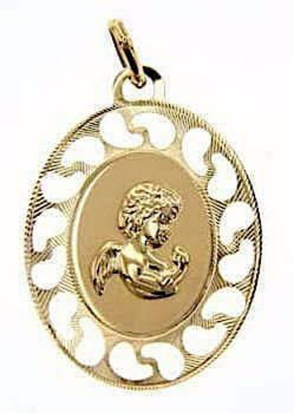 Imagen de Ángel de la Guarda en Oración con borde perforado Medalla Colgante oval gr 1,05 Oro amarillo 9kt para Niño y Niña